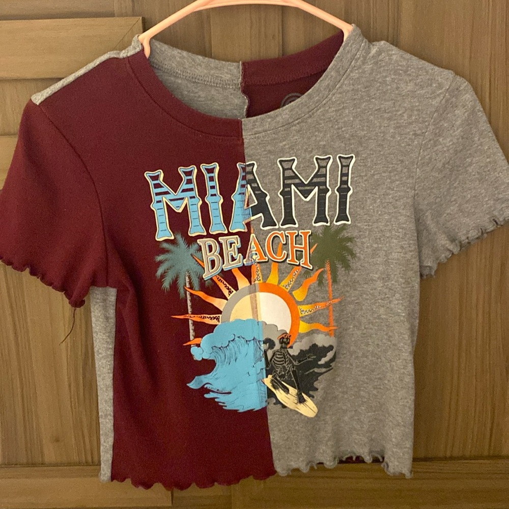 Social culture crop top red and grey with Miami Beach on it